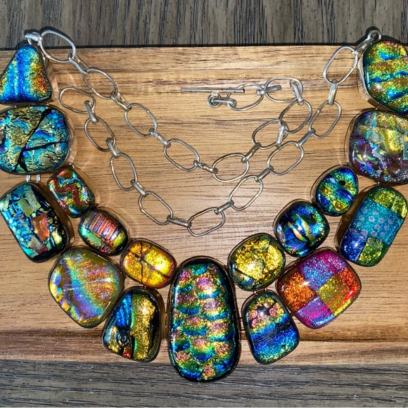 SALE!!! Dichroic Glass inlaid in 925 Sterling Magnificent, one of a kid piece - Picture 7 of 13